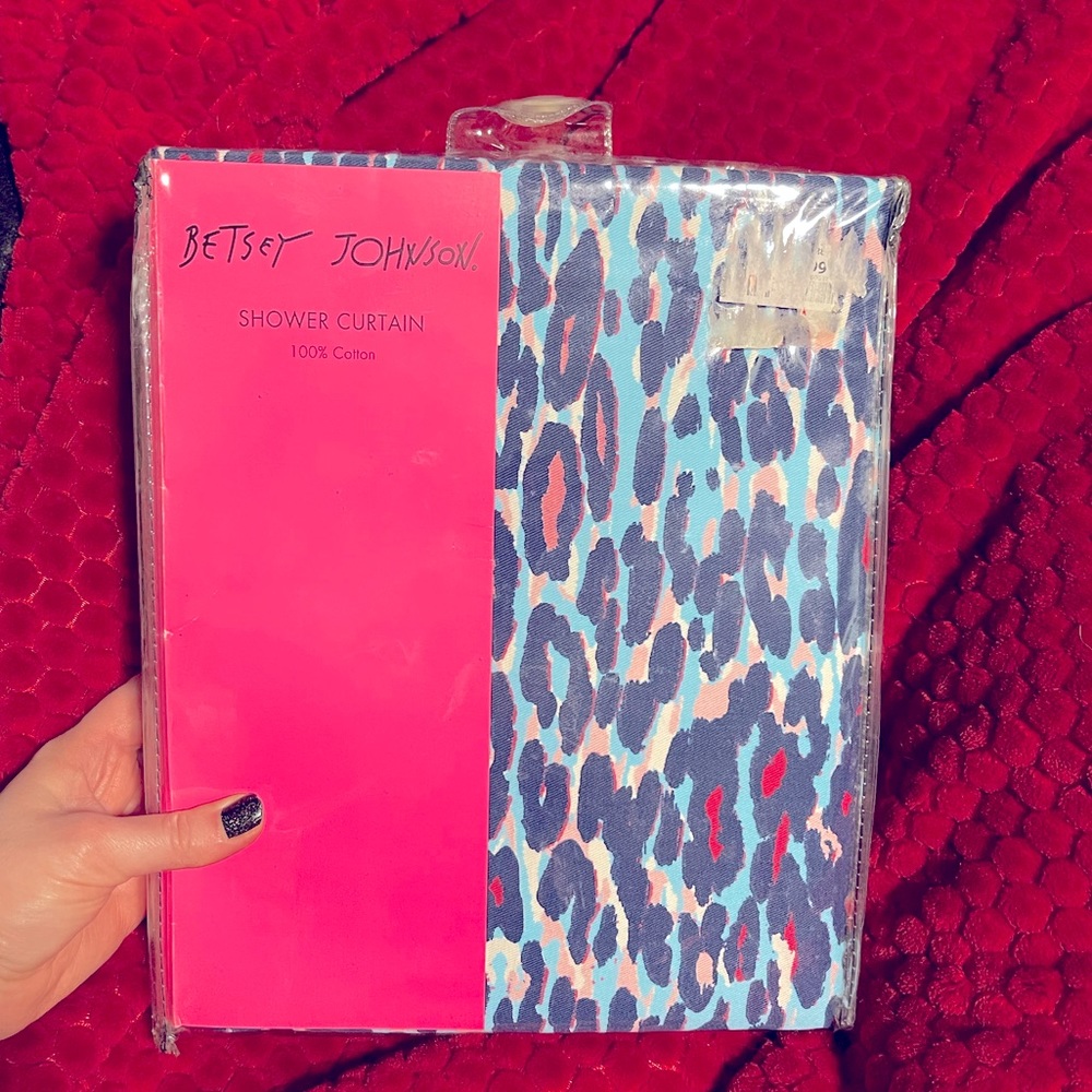 Betsey Johnson Blue and Pink Leopard print shower curtain NWT